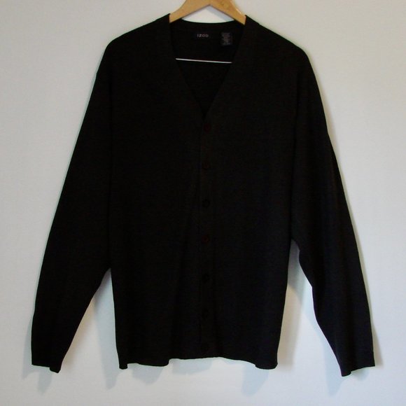 Wool Blend Dark Gray Black Cardigan Sweater Button Front Izod Size Large - Picture 6 of 14